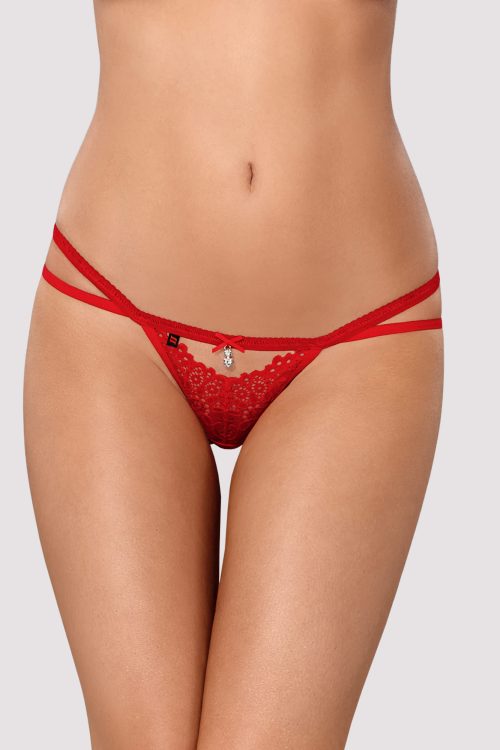 Red thong with straps